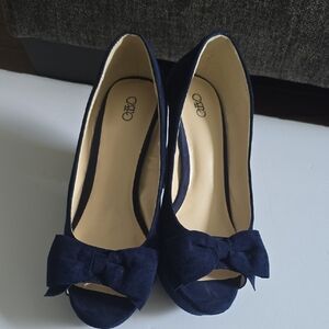 Aldo Blue Peep-Toe Heels with Bow Detail By CATO